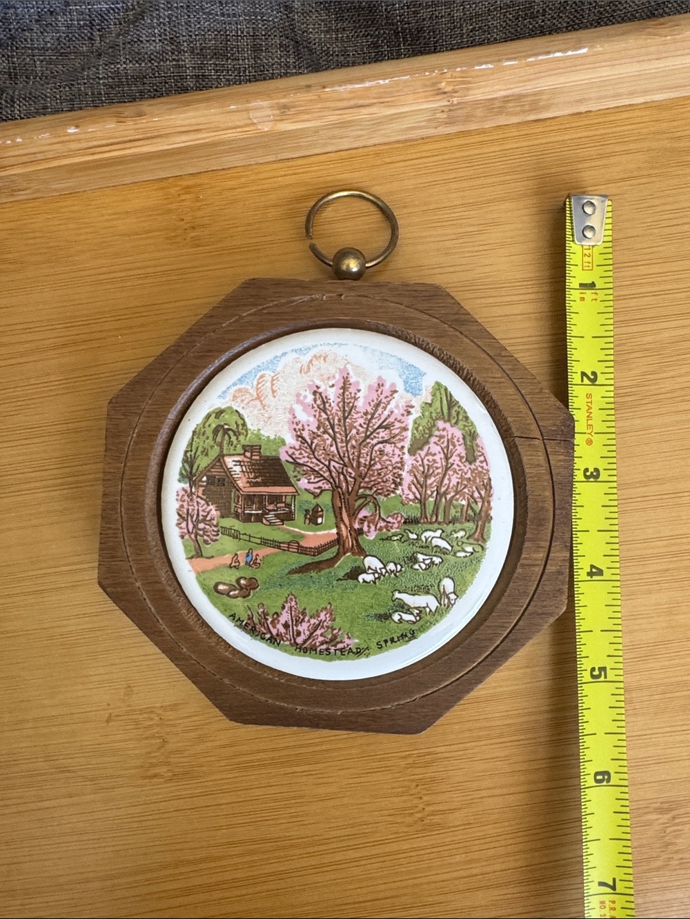 Set of 4 Vintage Currier & Ives Four Seasons Wood Framed Ceramic Wall Decor - Picture 9 of 9